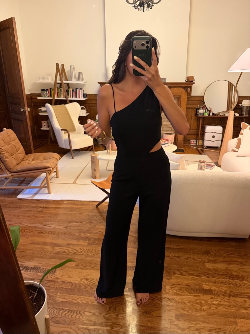 Mango One-Shoulder Black Jumpsuit with Cutout - Size 4US
